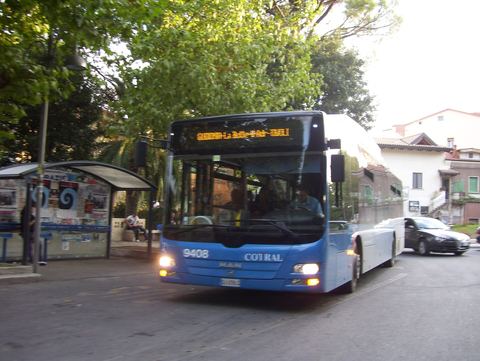 A blue Cotral regional bus: the €2.20 ride from Ponte Mammolo to Tivoli is the cheapest leg of any day trip from Rome