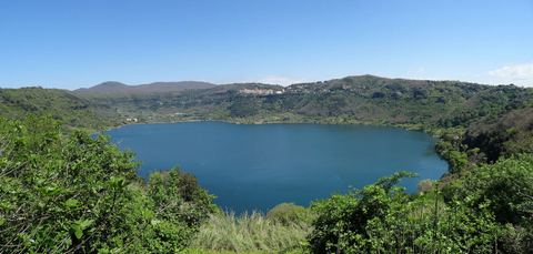 Lake Nemi from the town: Caligula's two pleasure ships were raised from this crater between 1929 and 1931
