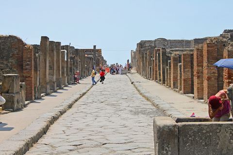 Via dell'Abbondanza at Pompeii: the one row on the board where the €56 coach costs less than the €75 train route