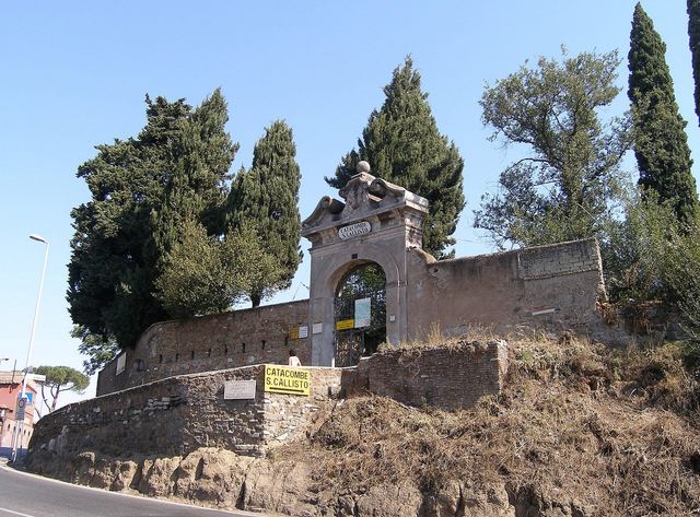 A gallery of loculi in the Catacombs of St Callixtus on the Appian Way