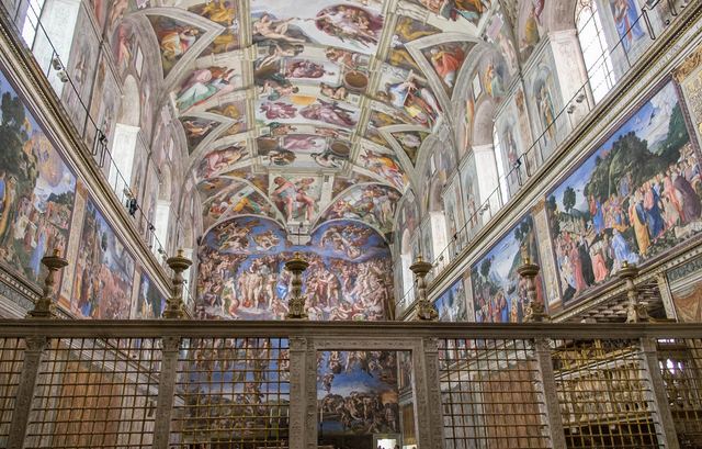 The ceiling of the Sistine Chapel, the last room of the Vatican Museums route